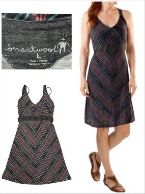 SmartWool Seven Falls Merino Wool Empire Adjustable Strap Dress Geometric Black